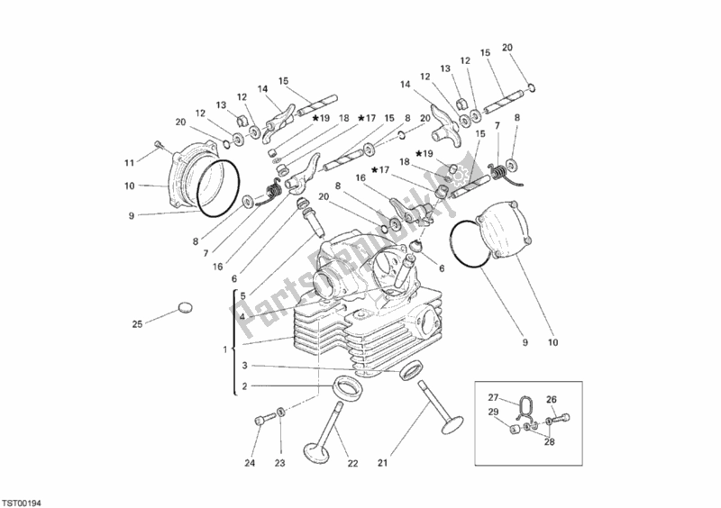All parts for the Vertical Cylinder Head of the Ducati Monster S2R 1000 USA 2007 All parts for the Vertical Cylinder Head of the Ducati Monster S2R 1000 USA 2007